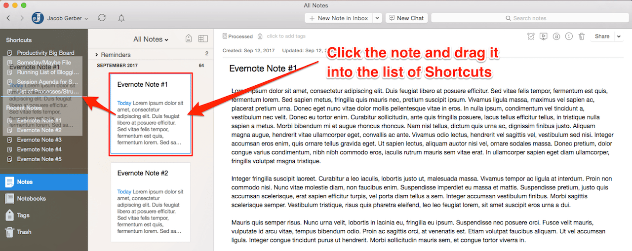 Organize Evernote: Add a Note to Evernote Shortcuts - Option 2