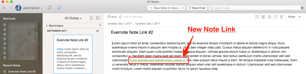 New Evernote Note Link