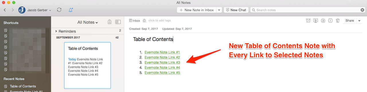 New Table of Contents Note with Several Evernote Note Links